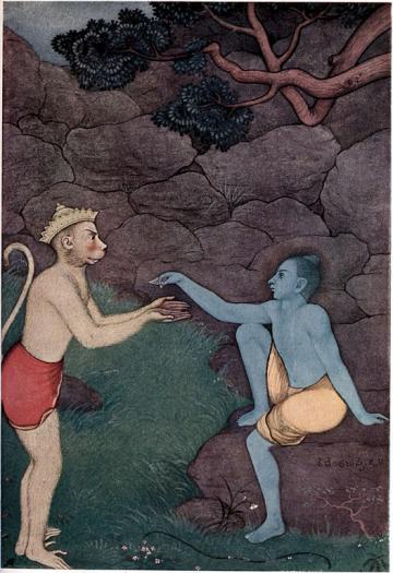 Myths of the Hindus & Buddhists (1914) p. 64: Rama sending his signet-ring to Sita by K. Venkatappa