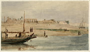 Luxor temple, view from the river, 1838 (Hector Horeau archive, © Griffith Institute)