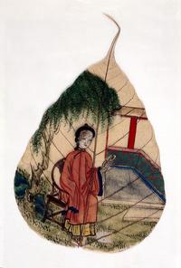 L0022489 Chinese painting on a tree leaf. Credit: Wellcome Library, London. Wellcome Images